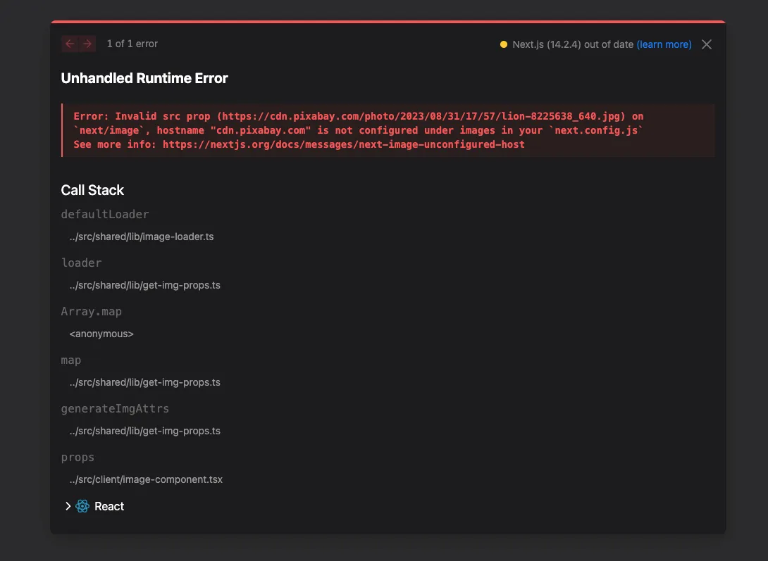 Next.js Invalid src prop error