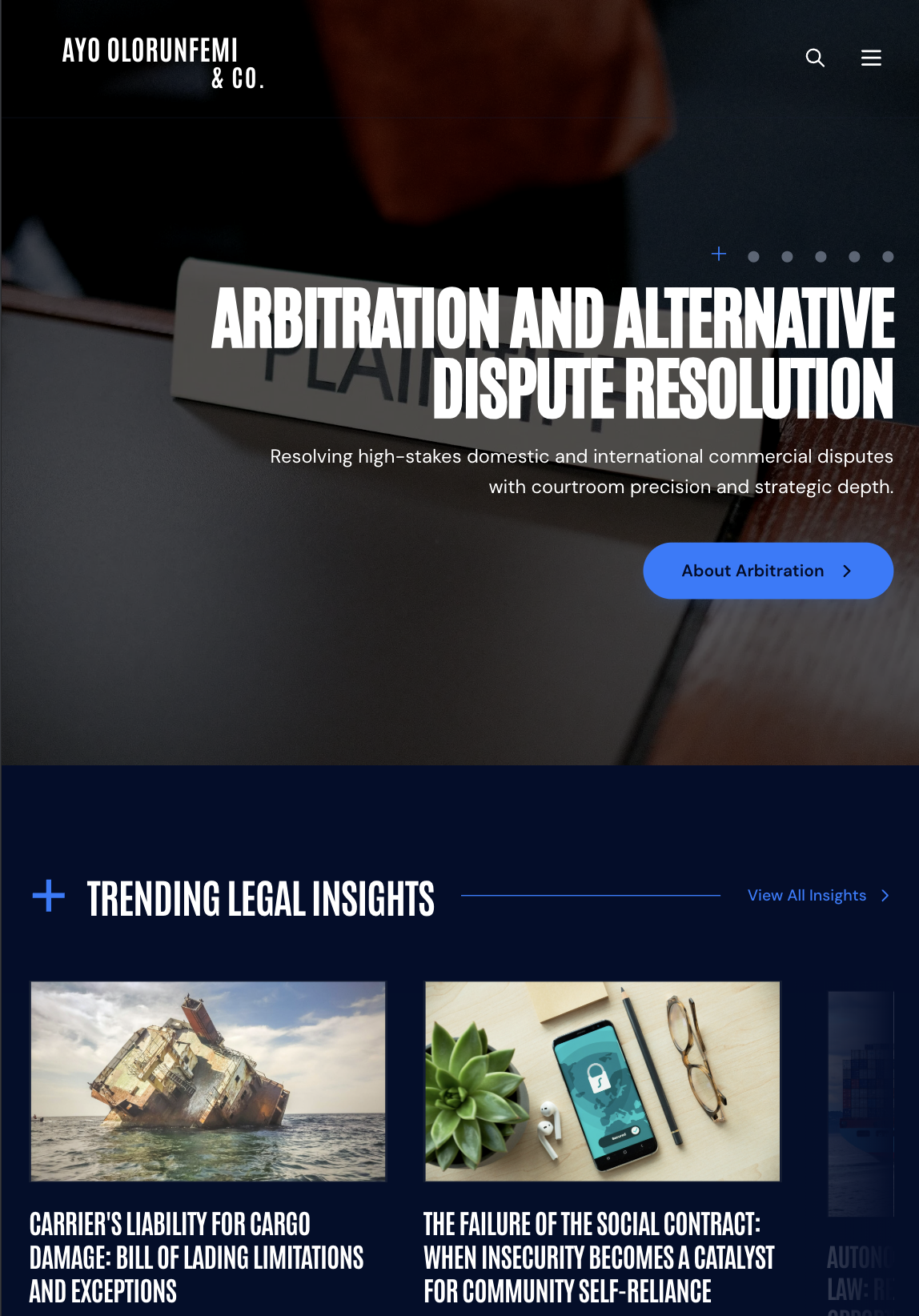 Ayo Olorunfemi SAN legal practice website — tablet view