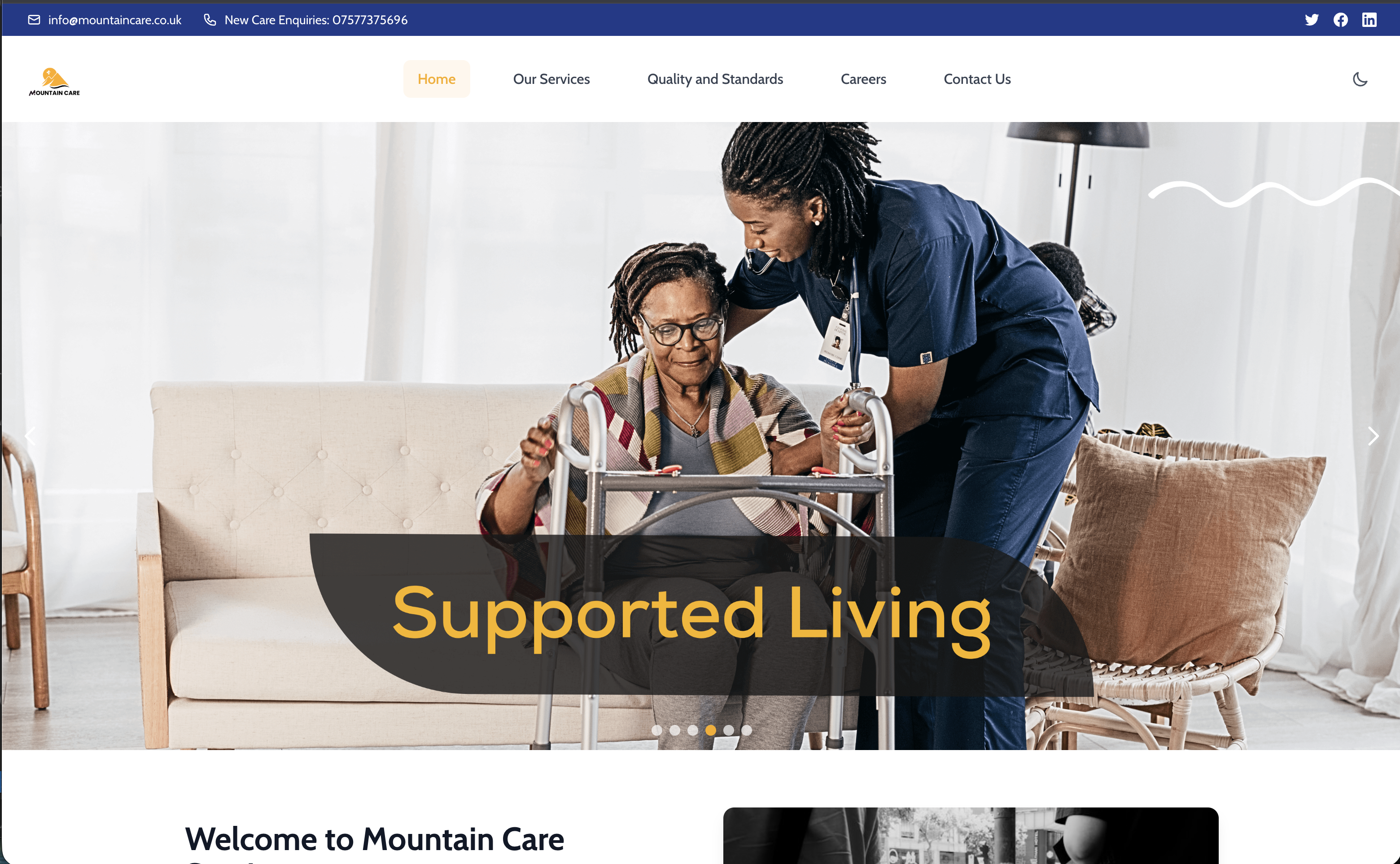 Mountaincare home care provider website — desktop view