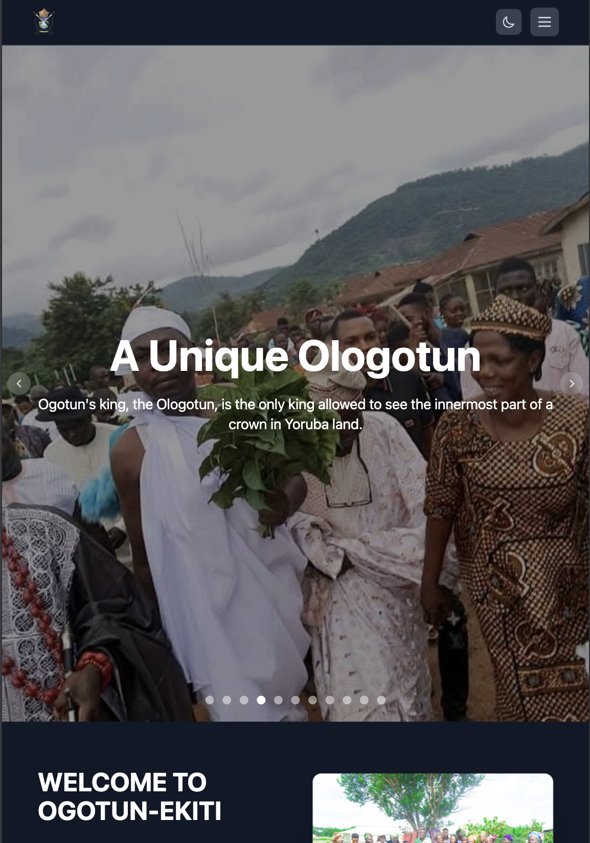 Ogotun Ekiti official town website — tablet view